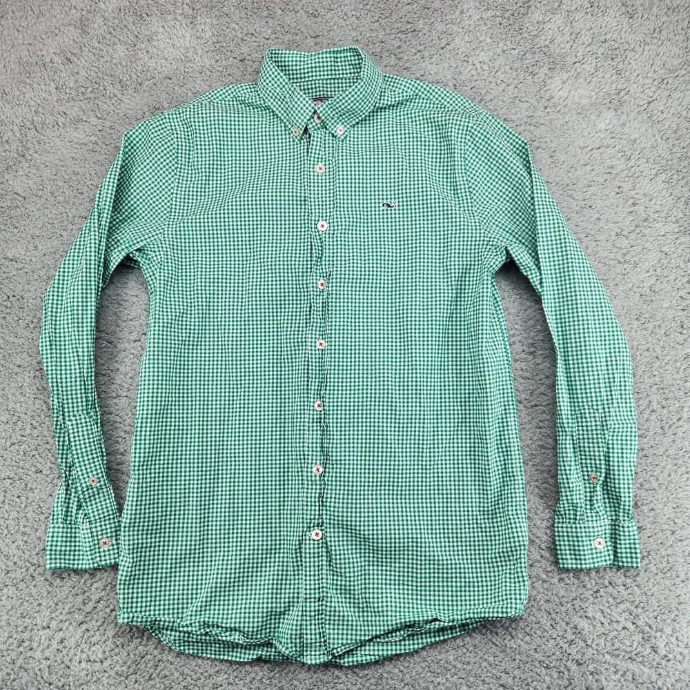 Vineyard Vines Whale Shirt Boys Size XL (18) Check Green